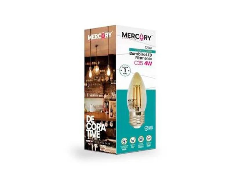 BOMBILLO LED FILAMENTO C35 VELA 4W 2700K MERCURY IBL22